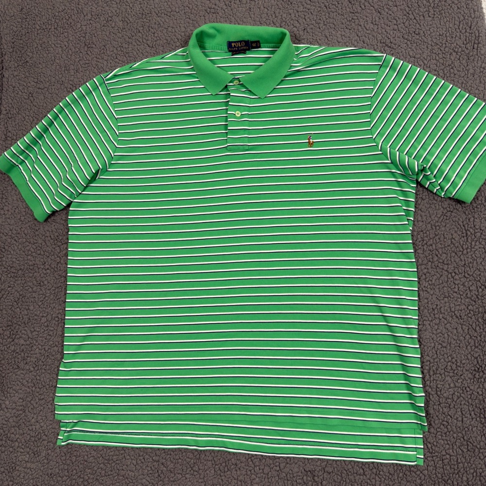 Polo Ralph Lauren Polo Shirt Mens 2XLT Tall Green Striped Pima Soft Flesh Pony